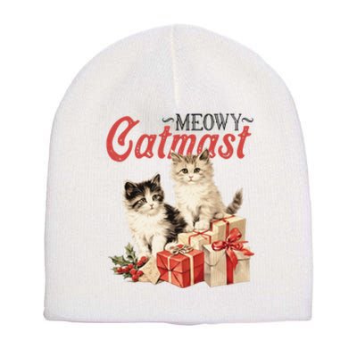 Meowy Catmas Vintage Christmas Cats Short Acrylic Beanie