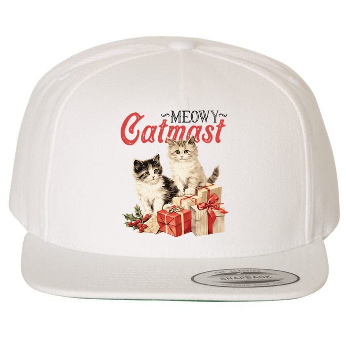 Meowy Catmas Vintage Christmas Cats Wool Snapback Cap