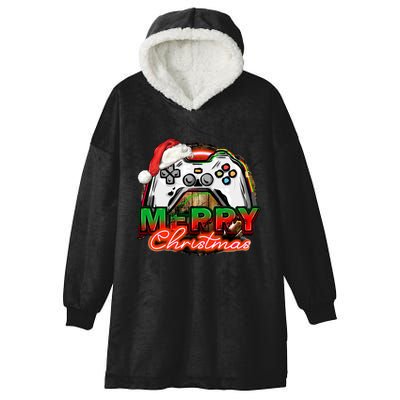 Merry Christmas Video Game Controller Xmas Santa Hat Gamer Meaningful Gift Hooded Wearable Blanket