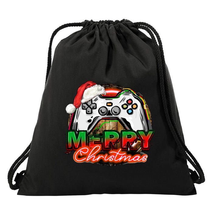 Merry Christmas Video Game Controller Xmas Santa Hat Gamer Meaningful Gift Drawstring Bag