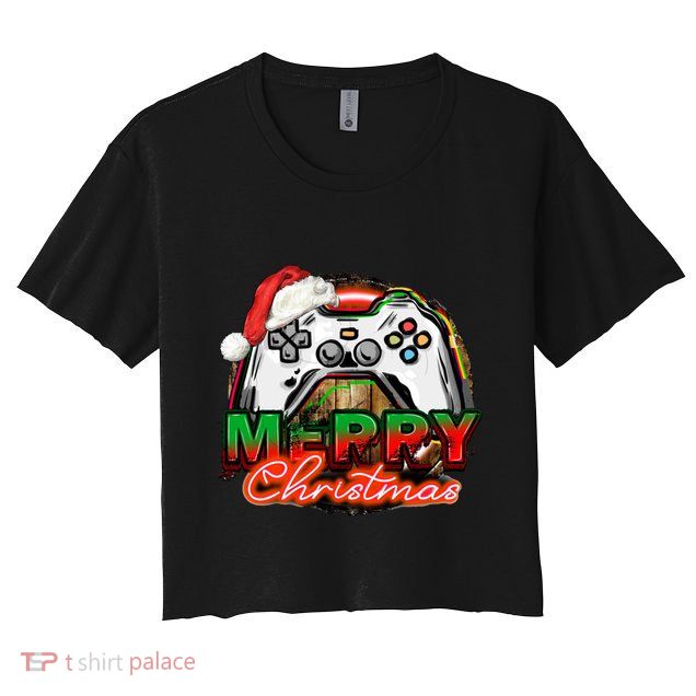 Merry Christmas Video Game Controller Xmas Santa Hat Gamer Meaningful Gift Crop Top