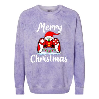 Merry Christmas Video Game Controller Santa Hat Gamer Xmas Gift Colorblast Crewneck Sweatshirt