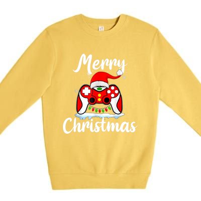 Merry Christmas Video Game Controller Santa Hat Gamer Xmas Gift Premium Crewneck Sweatshirt