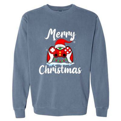 Merry Christmas Video Game Controller Santa Hat Gamer Xmas Gift Garment-Dyed Sweatshirt