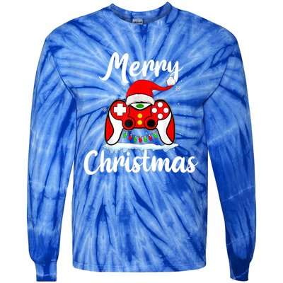 Merry Christmas Video Game Controller Santa Hat Gamer Xmas Gift Tie-Dye Long Sleeve Shirt