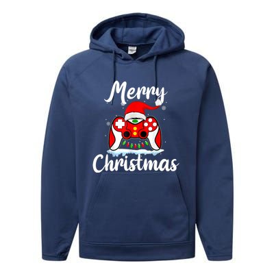 Merry Christmas Video Game Controller Santa Hat Gamer Xmas Gift Performance Fleece Hoodie