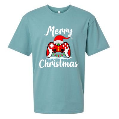 Merry Christmas Video Game Controller Santa Hat Gamer Xmas Gift Sueded Cloud Jersey T-Shirt