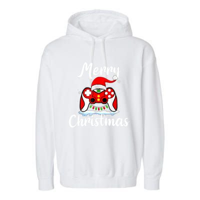 Merry Christmas Video Game Controller Santa Hat Gamer Xmas Gift Garment-Dyed Fleece Hoodie