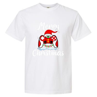 Merry Christmas Video Game Controller Santa Hat Gamer Xmas Gift Garment-Dyed Heavyweight T-Shirt