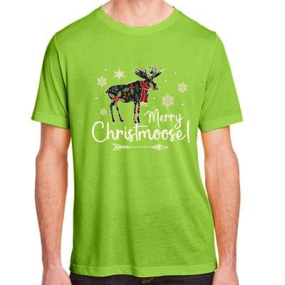 Merry Christmoose Vintage Christmas Moose Holly Snowflakes Gift Adult ChromaSoft Performance T-Shirt