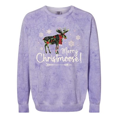 Merry Christmoose Vintage Christmas Moose Holly Snowflakes Gift Colorblast Crewneck Sweatshirt