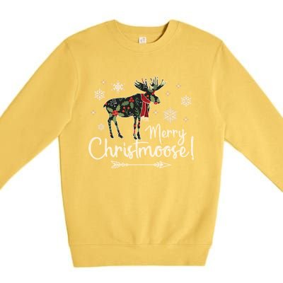 Merry Christmoose Vintage Christmas Moose Holly Snowflakes Gift Premium Crewneck Sweatshirt