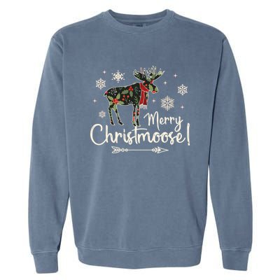 Merry Christmoose Vintage Christmas Moose Holly Snowflakes Gift Garment-Dyed Sweatshirt