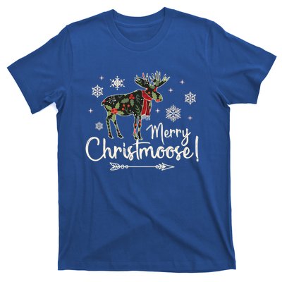 Merry Christmoose Vintage Christmas Moose Holly Snowflakes Gift T-Shirt