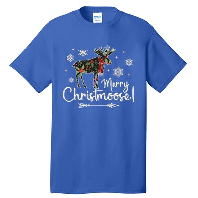 Merry Christmoose Vintage Christmas Moose Holly Snowflakes Gift Tall T-Shirt