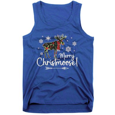 Merry Christmoose Vintage Christmas Moose Holly Snowflakes Gift Tank Top