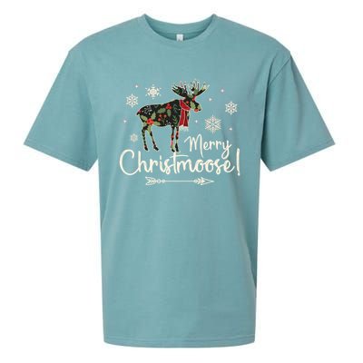 Merry Christmoose Vintage Christmas Moose Holly Snowflakes Gift Sueded Cloud Jersey T-Shirt