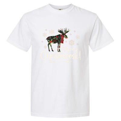 Merry Christmoose Vintage Christmas Moose Holly Snowflakes Gift Garment-Dyed Heavyweight T-Shirt