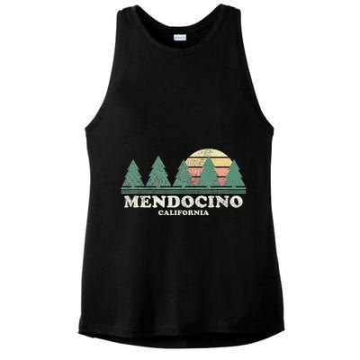 Mendocino Ca Vintage Throwback Retro 70s Design Ladies PosiCharge Tri-Blend Wicking Tank