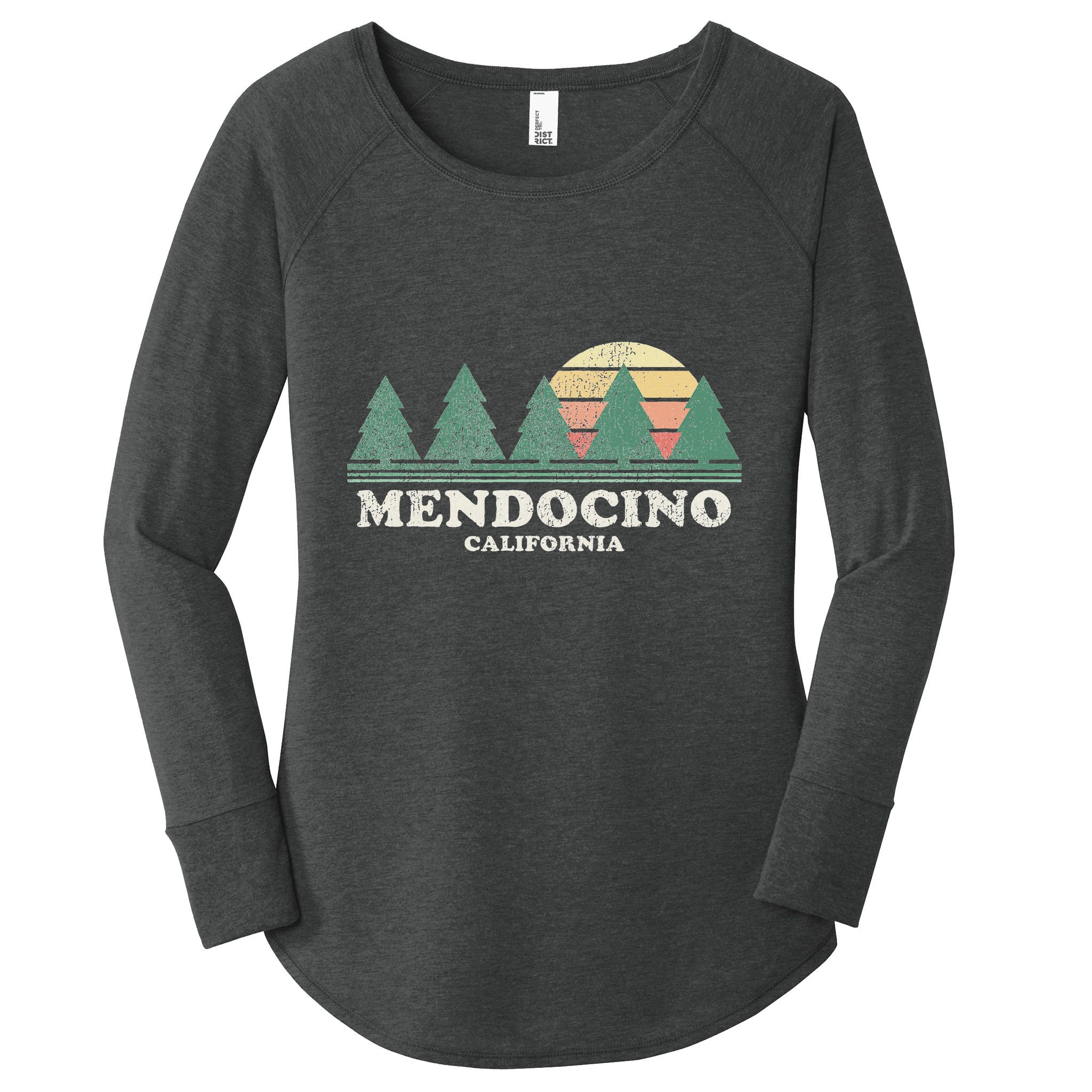 Mendocino Ca Vintage Throwback Retro 70s Design Women's Perfect Tri Tunic Long Sleeve Shirt