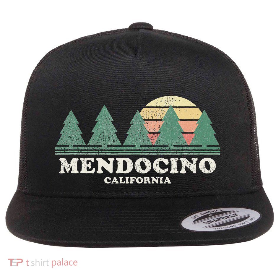 Mendocino Ca Vintage Throwback Retro 70s Design Flatbill Hat