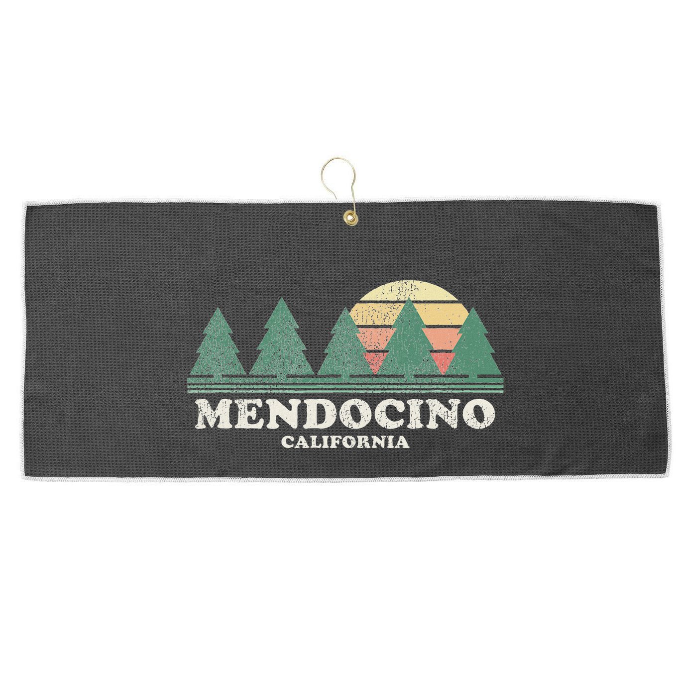 Mendocino Ca Vintage Throwback Retro 70s Design Large Microfiber Waffle Golf Towel