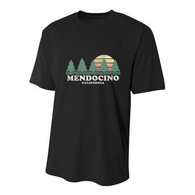 Mendocino Ca Vintage Throwback Retro 70s Design Youth Performance Sprint T-Shirt