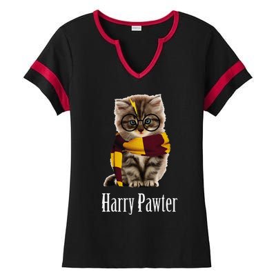 Magic Cat With Glasses  Harry Pawter Funny Ladies Halftime Notch Neck Tee