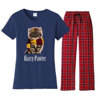 Magic Cat With Glasses  Harry Pawter Funny Women's Flannel Pajama Set