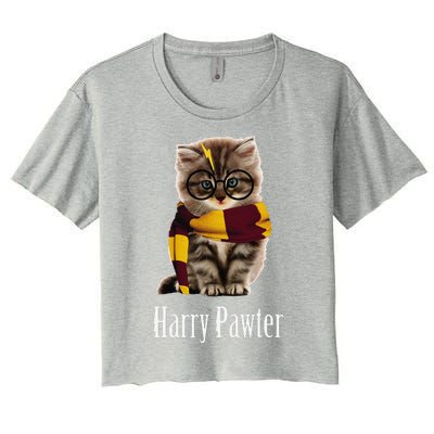 Magic Cat With Glasses  Harry Pawter Funny Women's Crop Top Tee