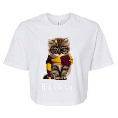 Magic Cat With Glasses  Harry Pawter Funny Bella+Canvas Jersey Crop Tee