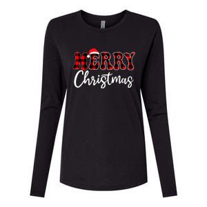 Merry Christmas With Black And Red Plaid Family Womens Cotton Relaxed Long Sleeve T-Shirt