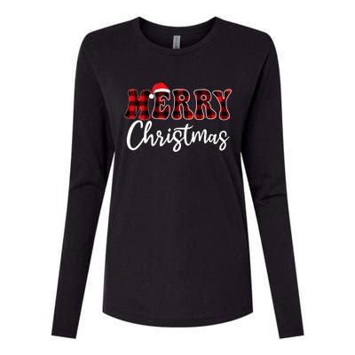 Merry Christmas With Black And Red Plaid Family Womens Cotton Relaxed Long Sleeve T-Shirt