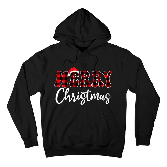 Merry Christmas With Black And Red Plaid Family Hoodie