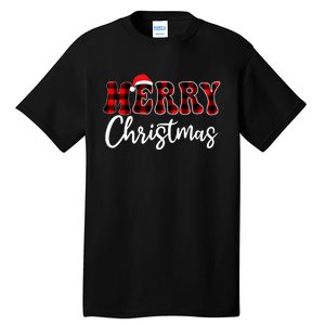 Merry Christmas With Black And Red Plaid Family Tall T-Shirt