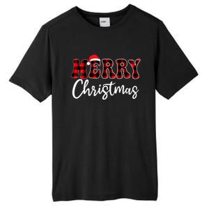 Merry Christmas With Black And Red Plaid Family Tall Fusion ChromaSoft Performance T-Shirt