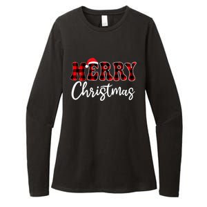 Merry Christmas With Black And Red Plaid Family Womens CVC Long Sleeve Shirt