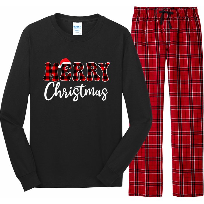 Merry Christmas With Black And Red Plaid Family Long Sleeve Pajama Set