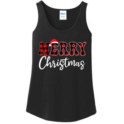 Merry Christmas With Black And Red Plaid Family Ladies Essential Tank