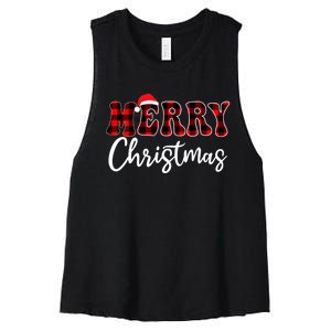 Merry Christmas With Black And Red Plaid Family Women's Racerback Cropped Tank