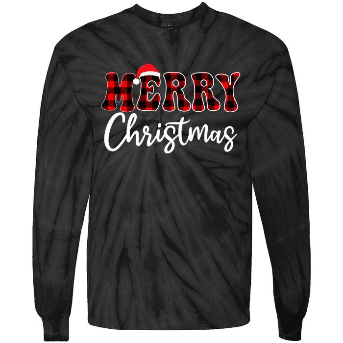 Merry Christmas With Black And Red Plaid Family Tie-Dye Long Sleeve Shirt