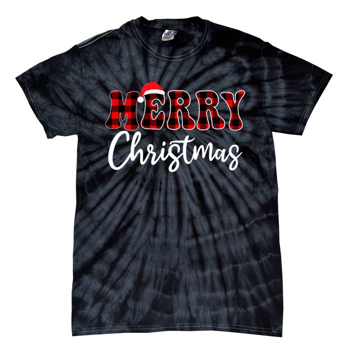 Merry Christmas With Black And Red Plaid Family Tie-Dye T-Shirt