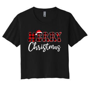 Merry Christmas With Black And Red Plaid Family Women's Crop Top Tee