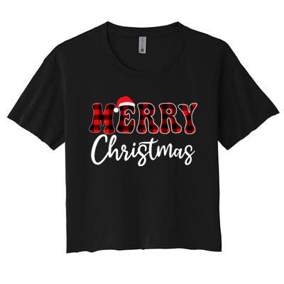 Merry Christmas With Black And Red Plaid Family Women's Crop Top Tee