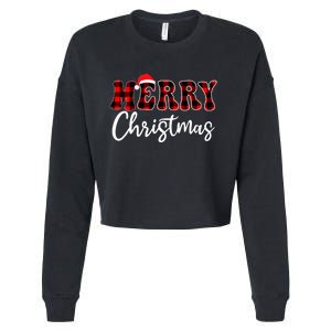 Merry Christmas With Black And Red Plaid Family Cropped Pullover Crew