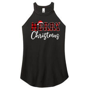 Merry Christmas With Black And Red Plaid Family Women's Perfect Tri Rocker Tank