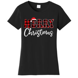 Merry Christmas With Black And Red Plaid Family Women's T-Shirt