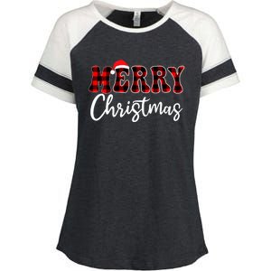 Merry Christmas With Black And Red Plaid Family Enza Ladies Jersey Colorblock Tee