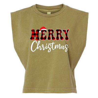 Merry Christmas With Black And Red Plaid Family Garment-Dyed Women's Muscle Tee