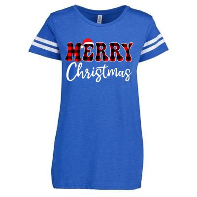 Merry Christmas With Black And Red Plaid Family Enza Ladies Jersey Football T-Shirt